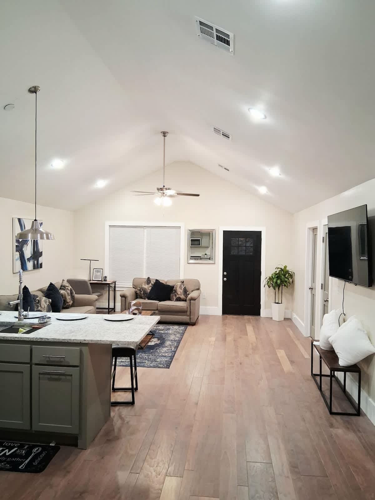 Bright open-concept living area at Xscapecation Oasis